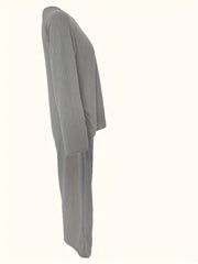  Lounge Set Women's Solid Round Neck Ribbed Knit Top & Pants Pajamas