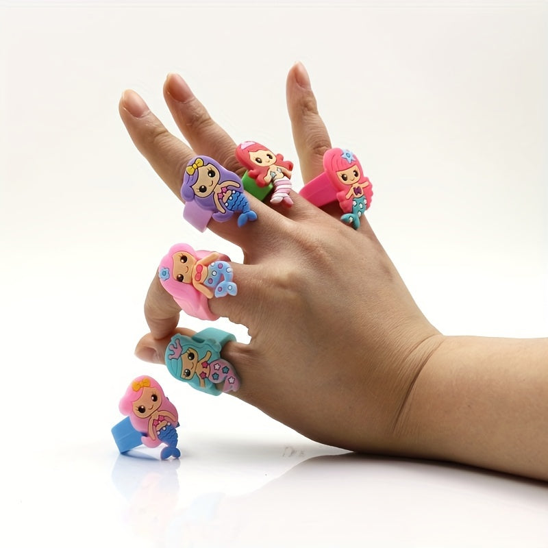 16pcs Silicone Ring Toy PVC Cartoon Unicorn Dinosaur Mermaid Soft