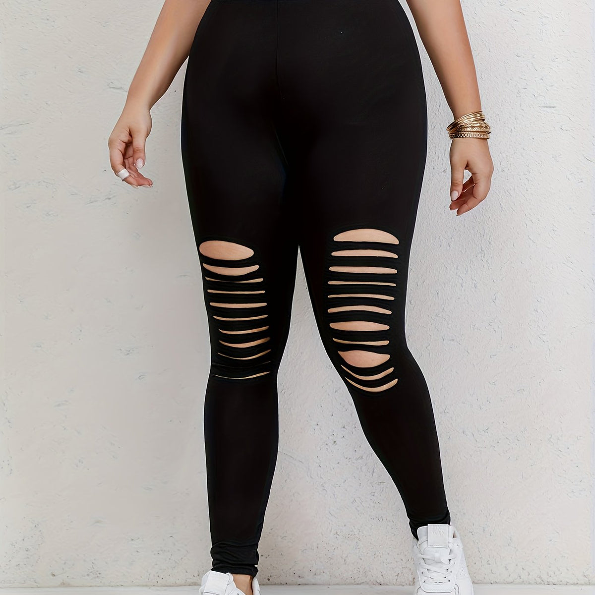  Solid Ripped High Rise Leggings