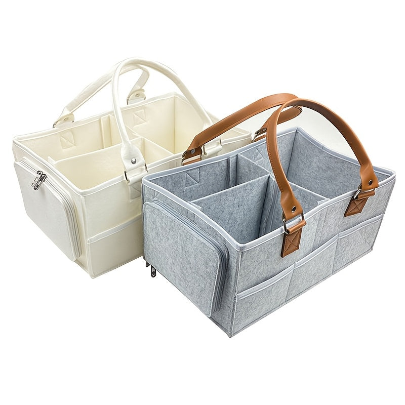 Portable Gray Felt Storage Bag with Multiple Compartments