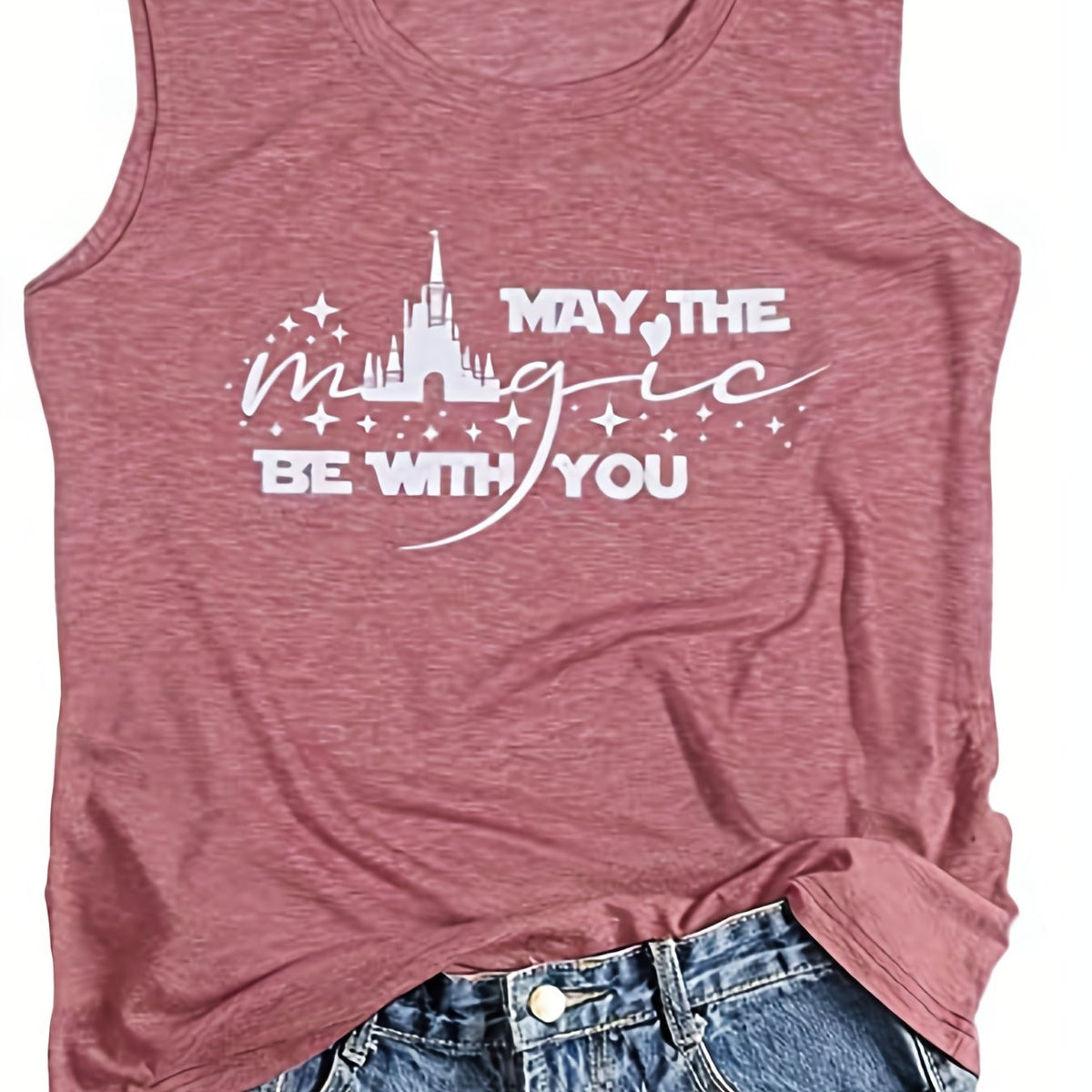 Castle & Letter Print Tank Top Women's Clothing