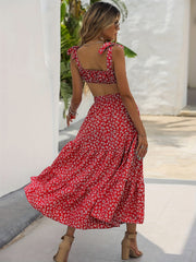 Floral Print Crop Top & High Waist Ruffle Midi Skirt Set