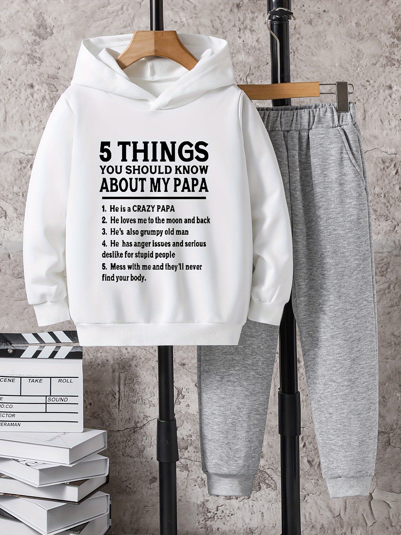 Boys Papa Print Hoodie & Sweatpants Set