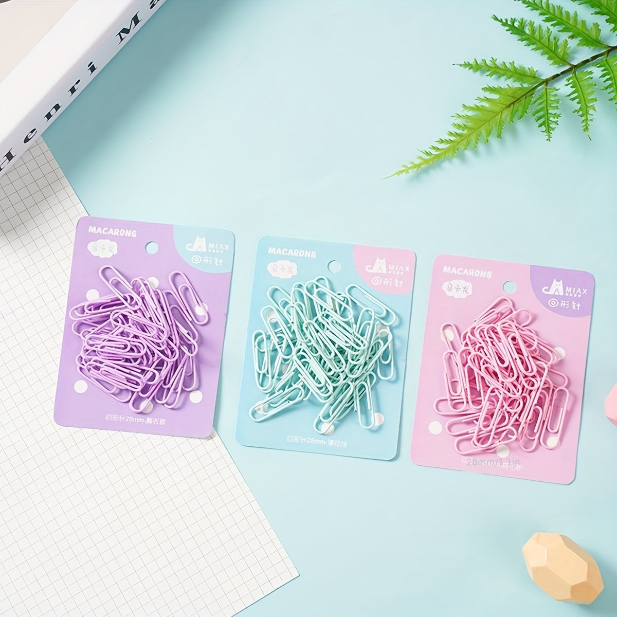 40pcs Macaron Paper Clip Colorful Metal Bookmark Decoration