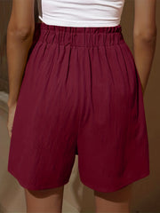Boho Smocked Shorts Elastic High Waist Ruffle Trim with Pockets
