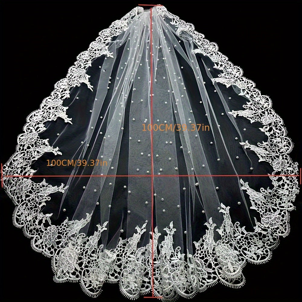 Ivory Bridal Veil Headpiece with Water Soluble Accents