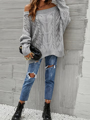  Solid Cable Off Shoulder Sweater