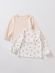 2pcs Little Kids Modest Floral Print Long Sleeve Tees Tops