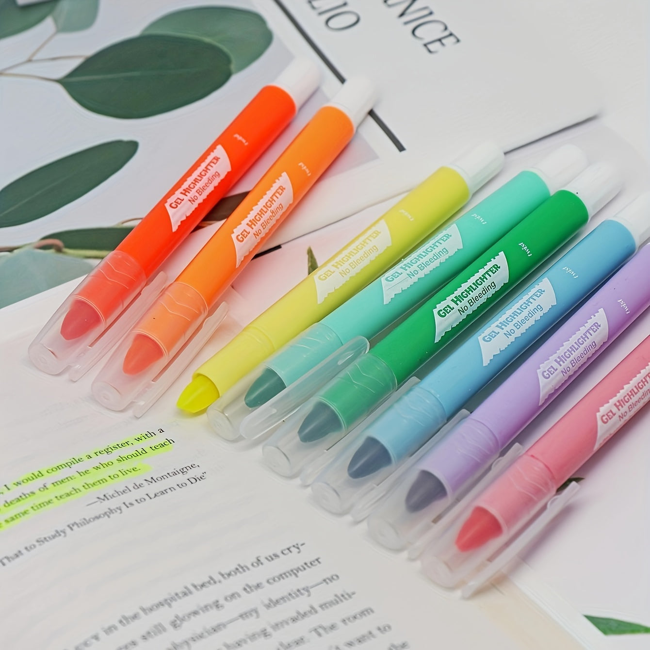 8pcs Neon Gel Highlighter Pens No Bleed No Smear