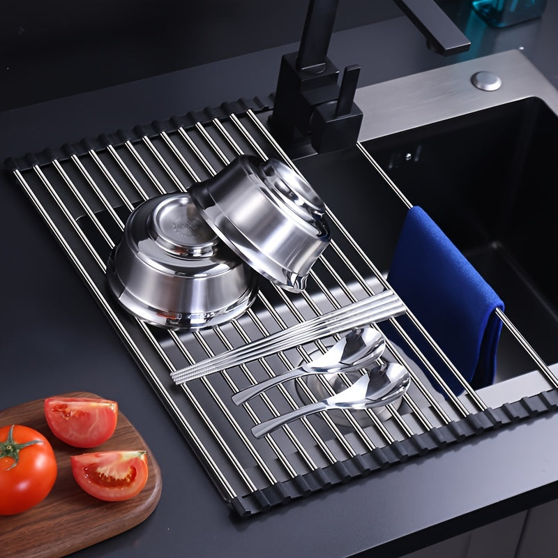 Roll Up Dish Drying Rack Stainless Steel Sink Drainer Rack