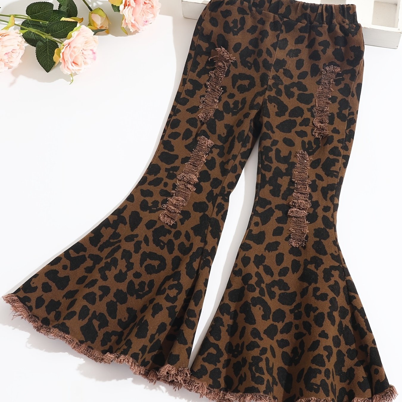 Girls Flared Bottom Leopard Jeans