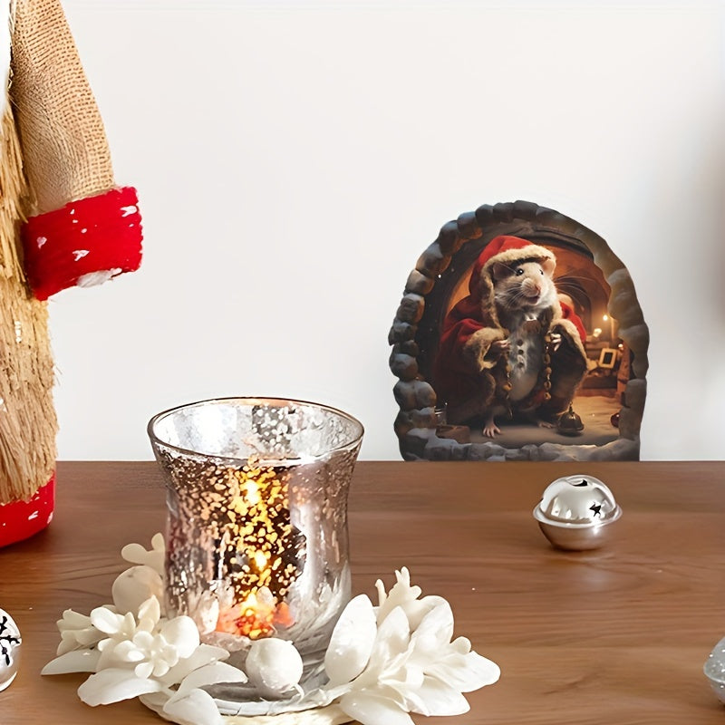 3D Mouse Hole Wall Sticker Christmas Hat Decal