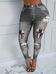  Denim Print High Rise Skinny Leggings