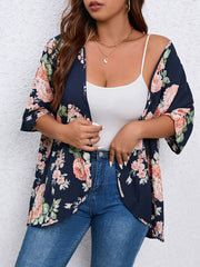  Floral Print Open Front Coat