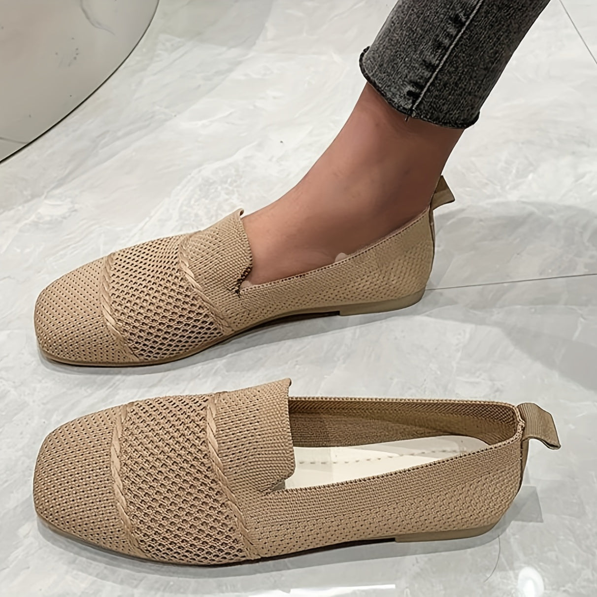 Women's Square Toe Loafers Breathable Flat Shoes Soft Sole Summer Walking Shoes