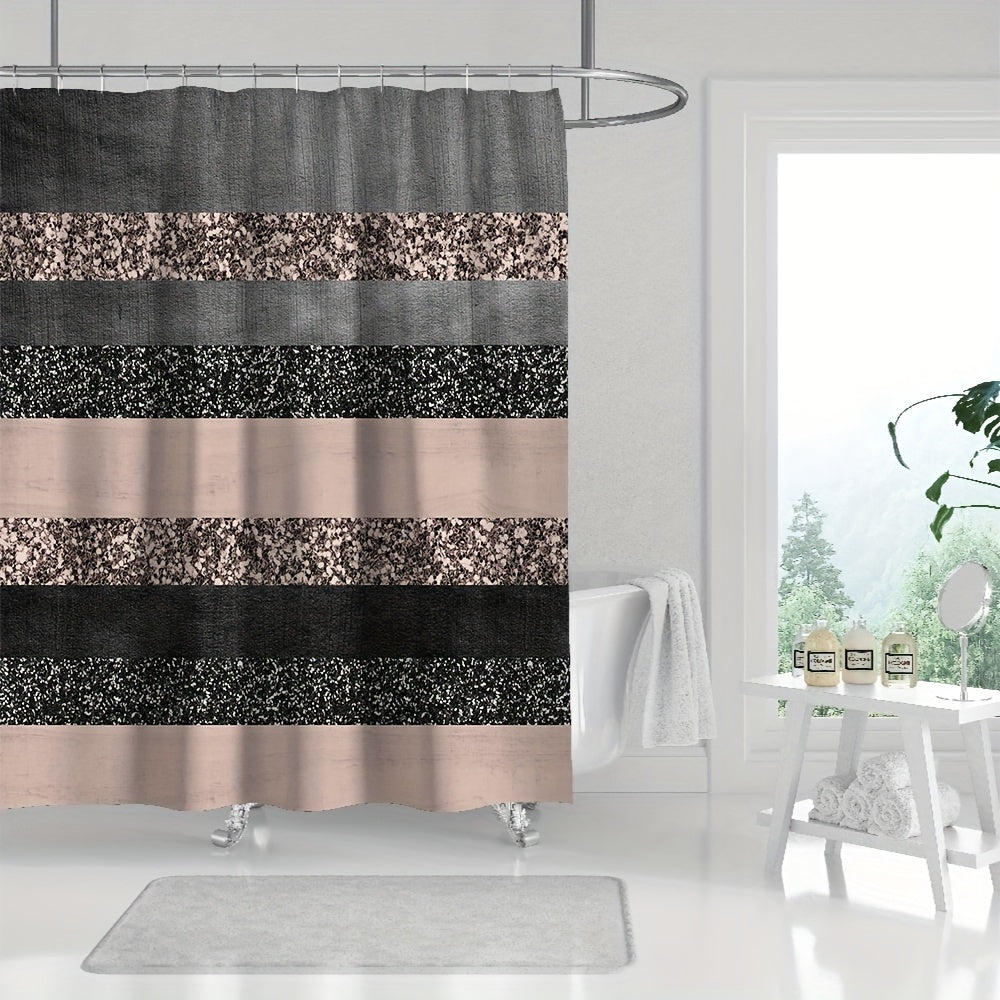 Gray Pink Stripe Shower Curtain with Plastic Hooks