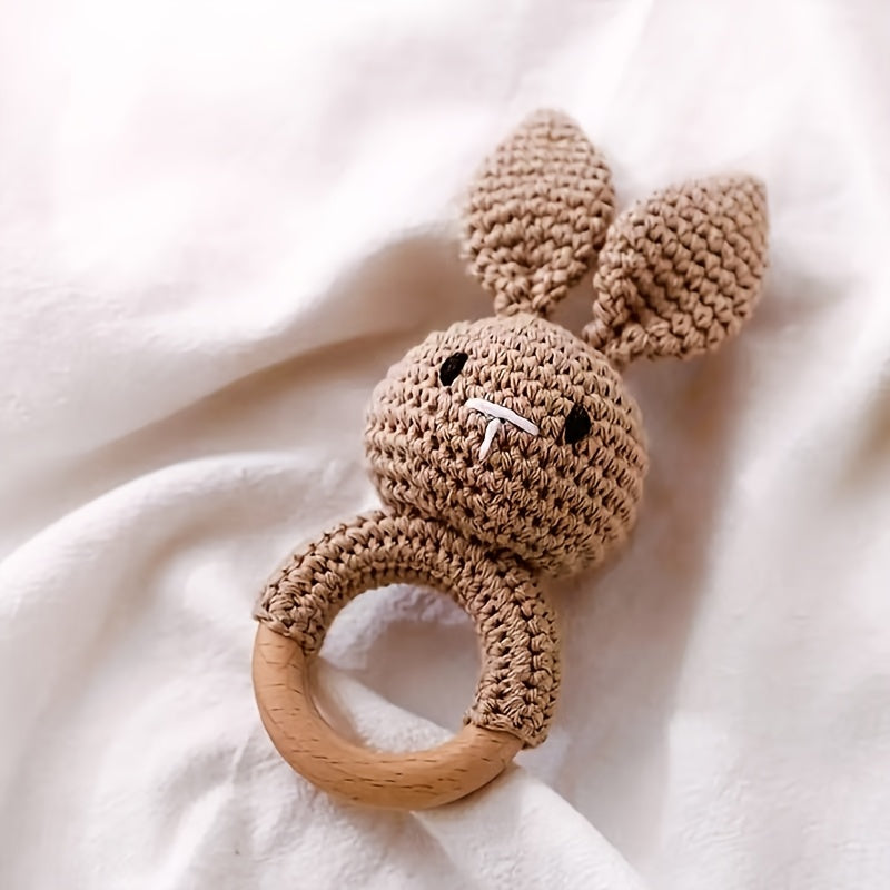 Handcrafted Rabbit Rattle Toy with Beechwood Handle