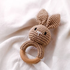 Handcrafted Rabbit Rattle Toy with Beechwood Handle