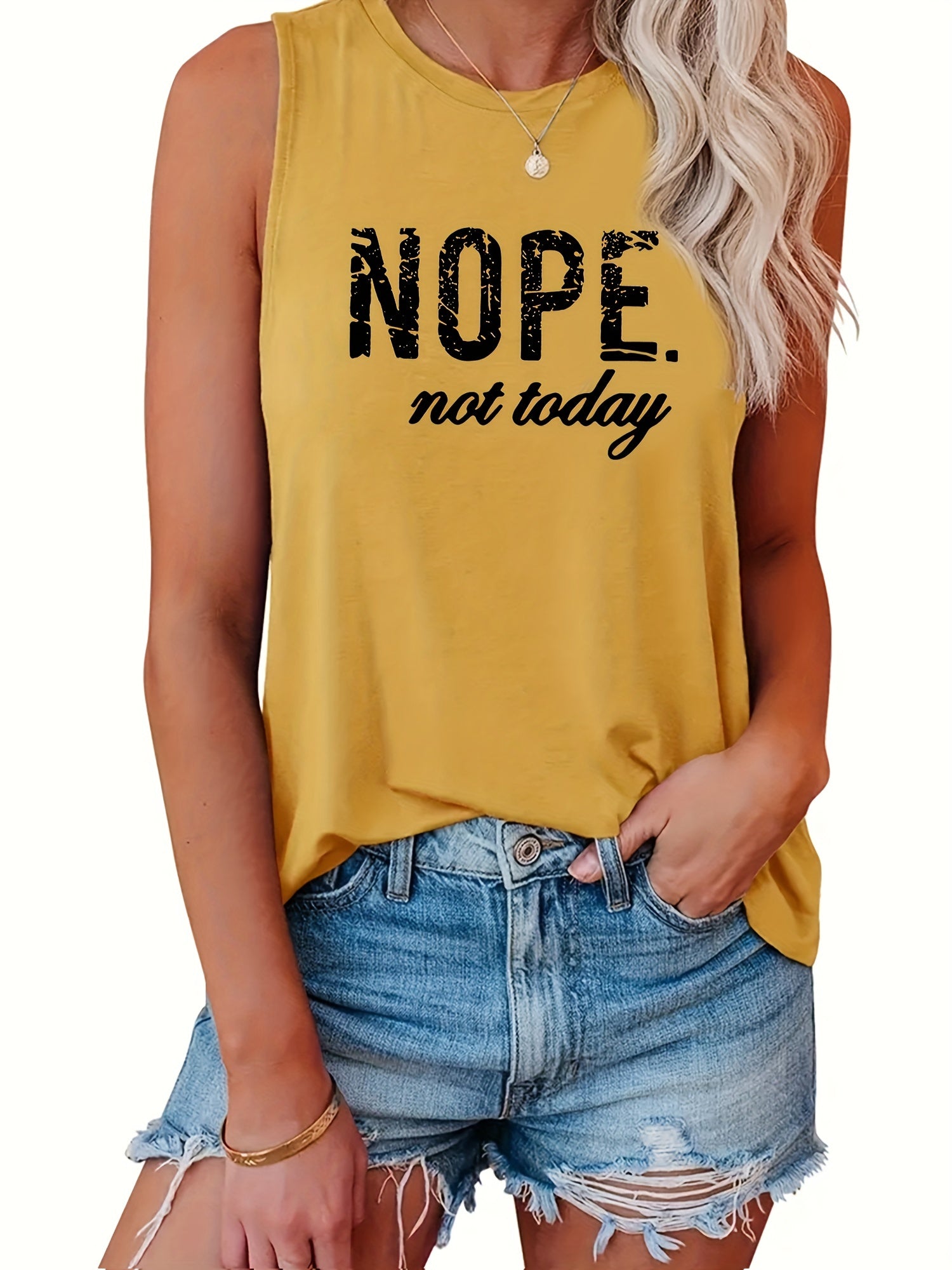 Nope Not Today Print Tank Top Sleeveless Crew Neck Casual Top