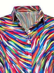  Casual Blouse Women's Plus Allover Print Button Up Half Sleeve