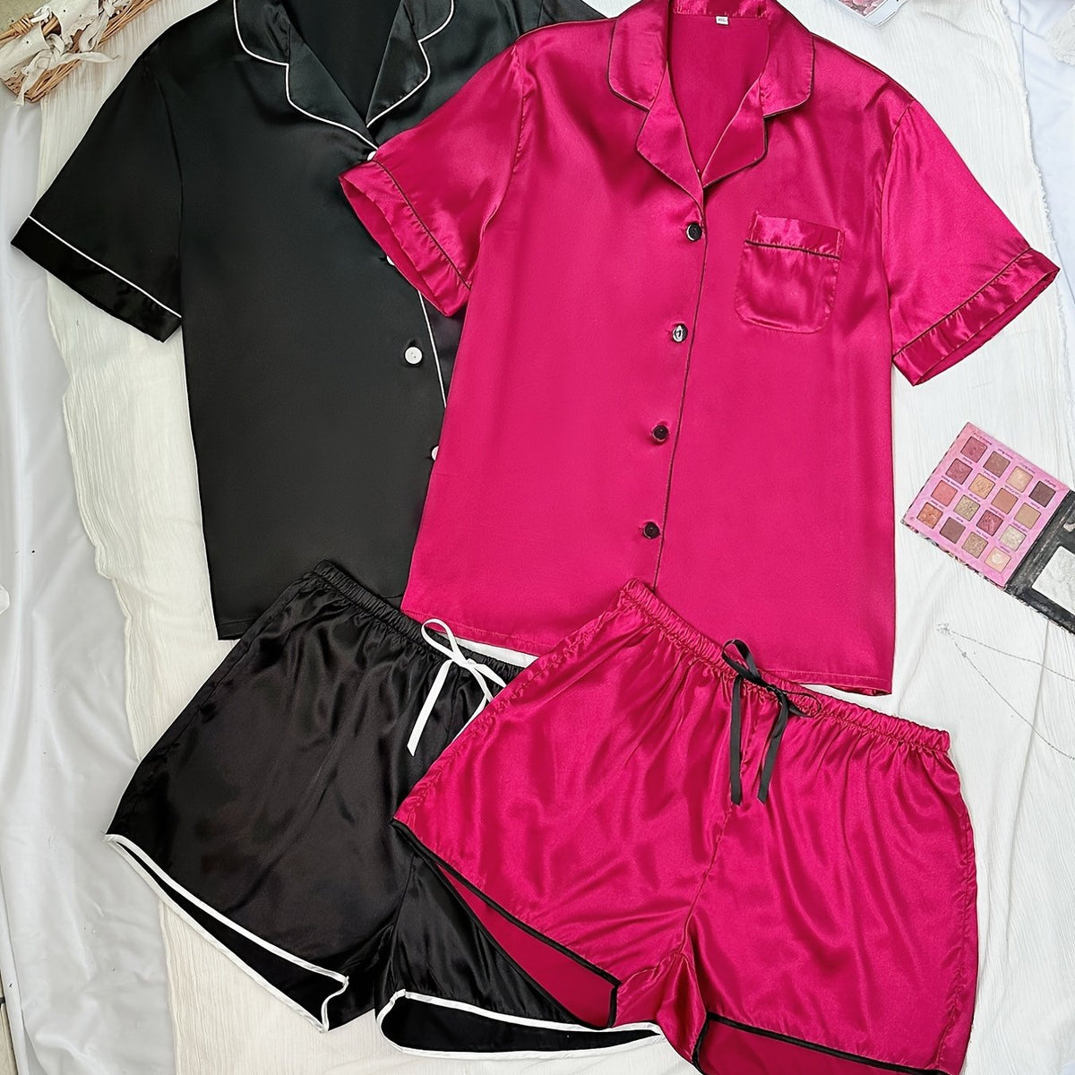 4 Pack Plus Size Pajama Set Women's Button Up