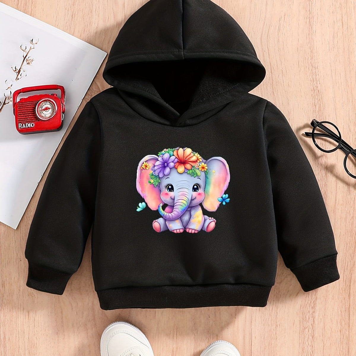 ELEPHANT & FLOWER Print Outfit Toddler Baby Boys Girls Sweatshirt Set