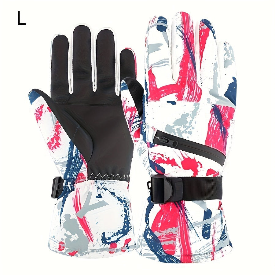 Thickened Winter Graffiti Gloves, Waterproof & Warm Touch Screen, Ice Skating