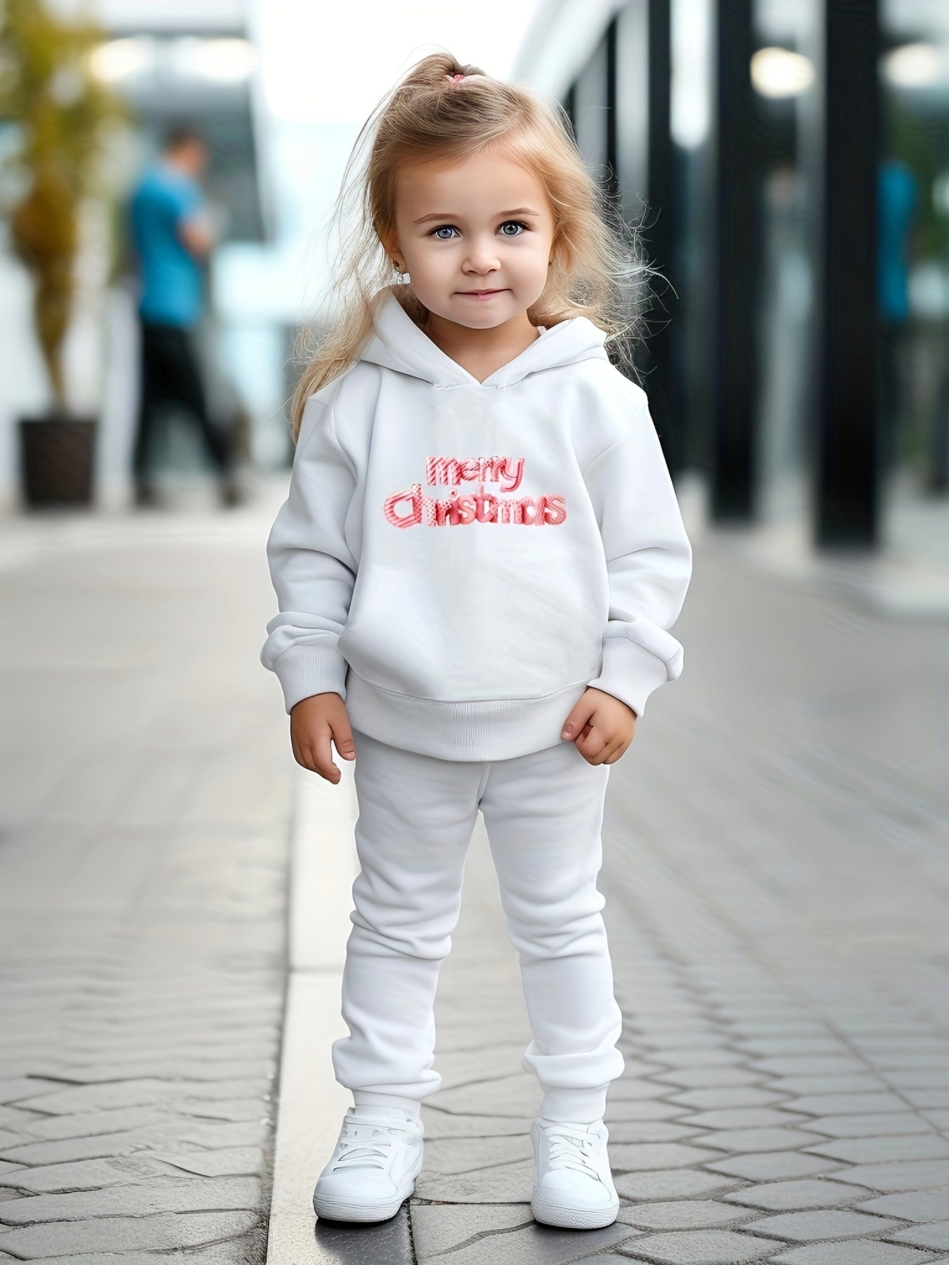 Girls 2pc Alphabet Pattern Hooded Sweatshirt & Sweatpants Set