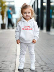 Girls 2pc Alphabet Pattern Hooded Sweatshirt & Sweatpants Set