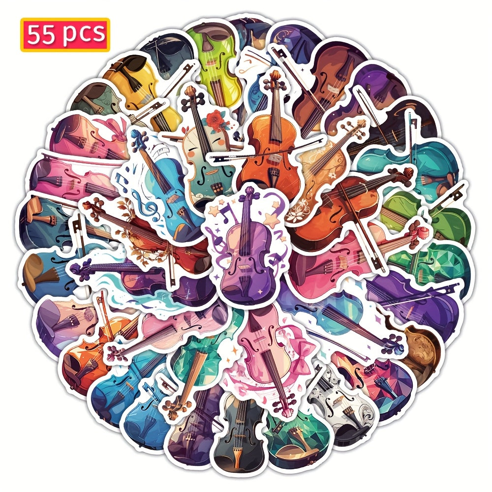 55pcs Vintage Violin Stickers Waterproof Vinyl Decals Self Adhe...