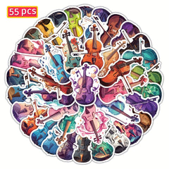55pcs Vintage Violin Stickers Waterproof Vinyl Decals Self Adhe...