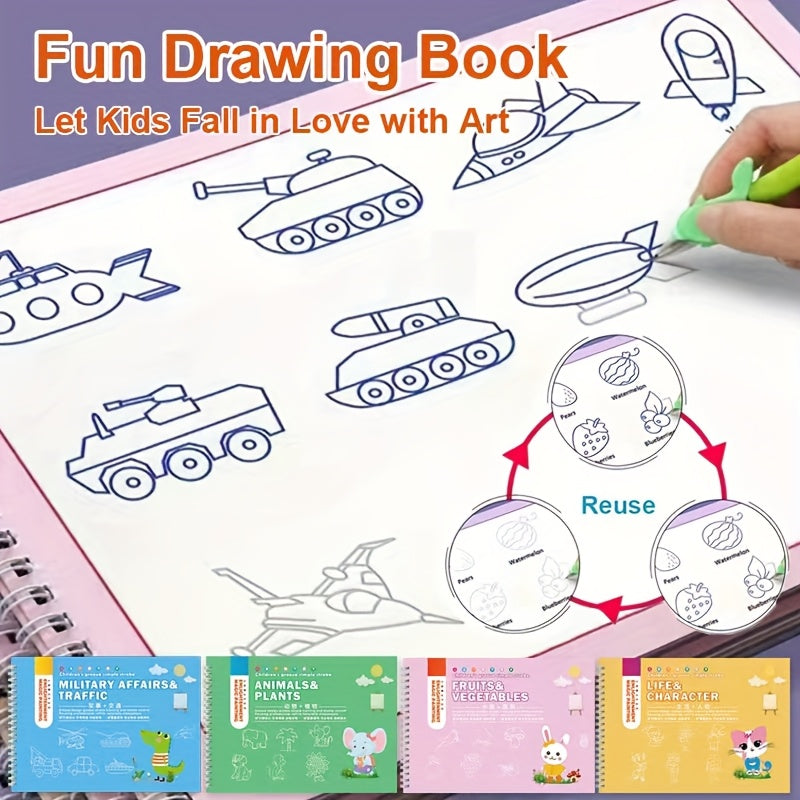 Set of 4 Reusable Drawing Books for Writing Practice - Ages 4+
