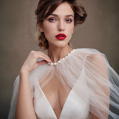 Sheer Tulle Bridal Capelet with Ruffles for Brides