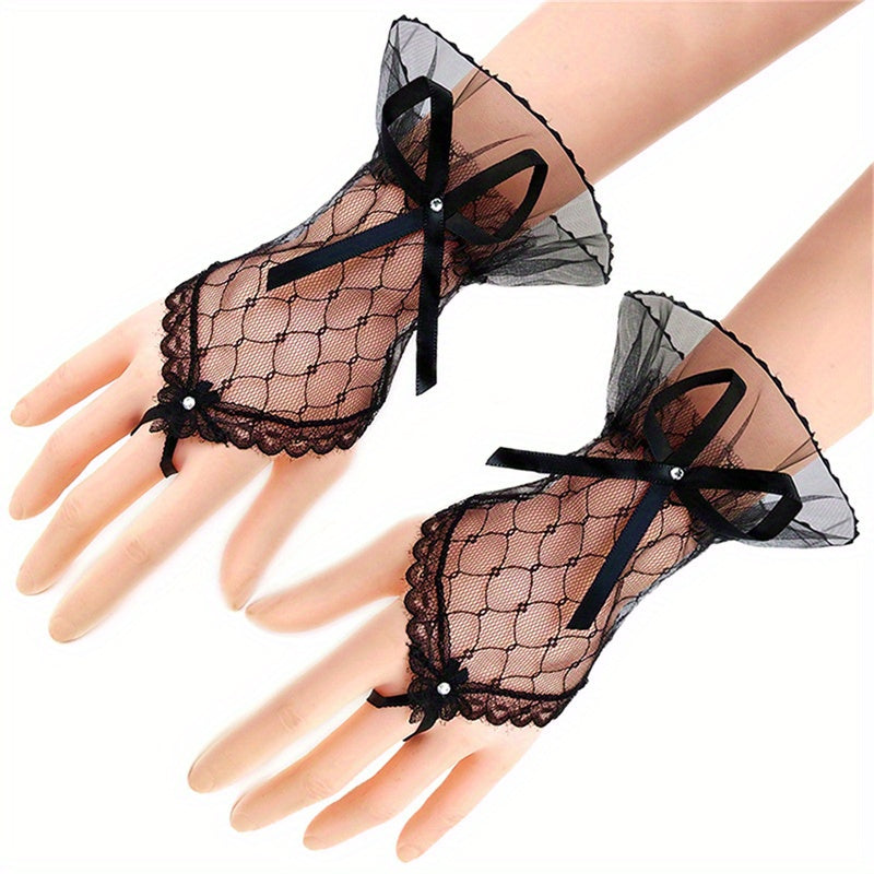 Lace Fingerless Short Gloves Mesh Bridal Wedding Dress Gloves