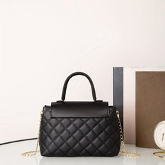 Quilted Plaid Chain Crossbody Bag Portable Handle PU Leather Classic Handbag