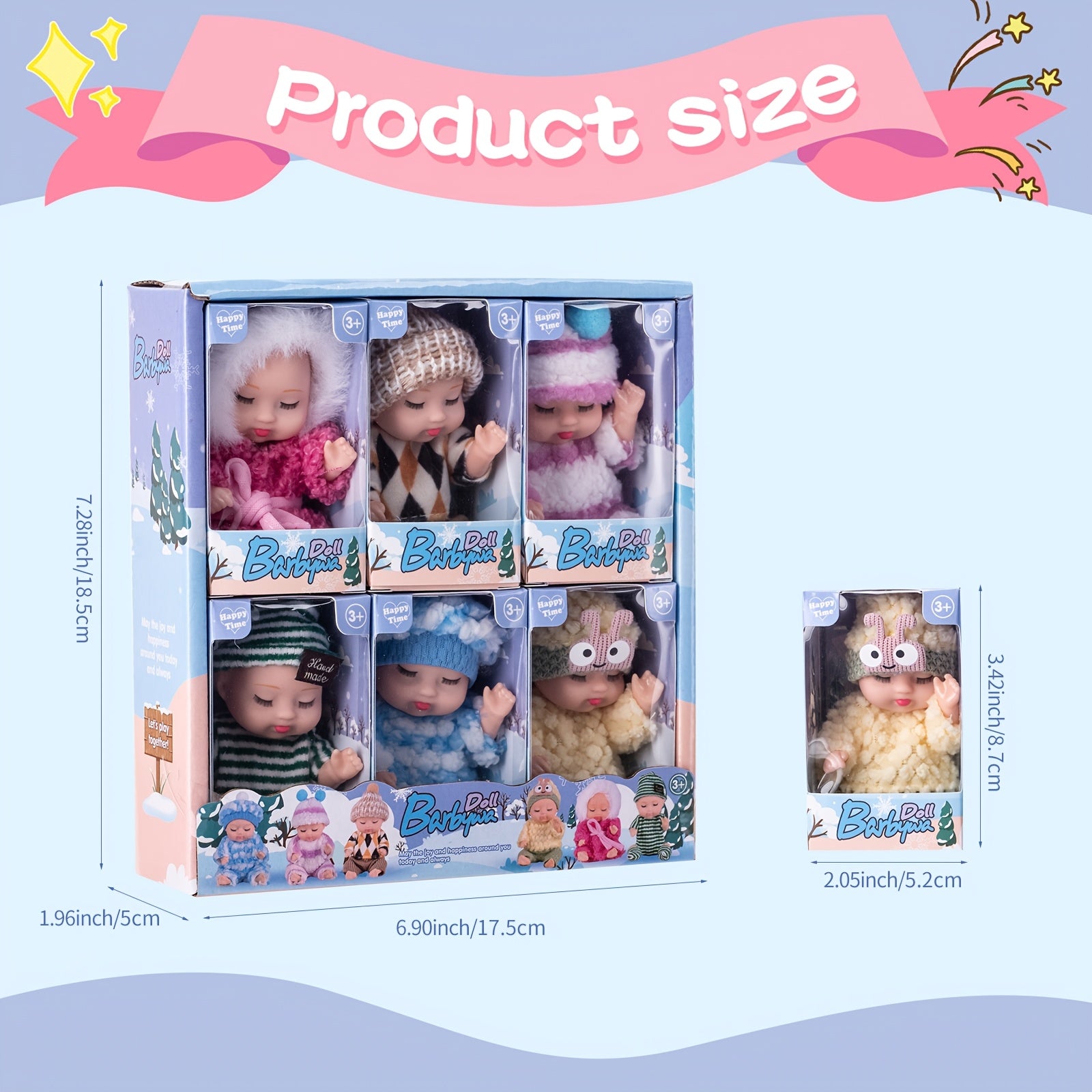 6pcs 4 inch Winter Doll Set for Girls and Boys
