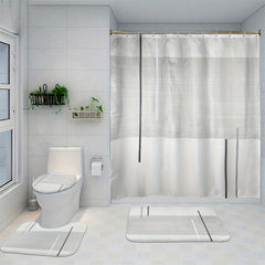 4 Piece Abstract Shower Curtain Set with Non Slip Mat, Lid Cover & 12 Hooks