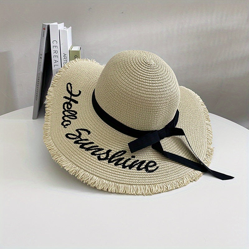Sunshine Sun Hat Ribbon Bowknot Wide Brim Straw Hat