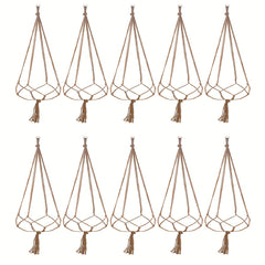 5-10pcs Brown Macrame Plant Hanger 35.4in Modern Tassel Detail Indoor Holder