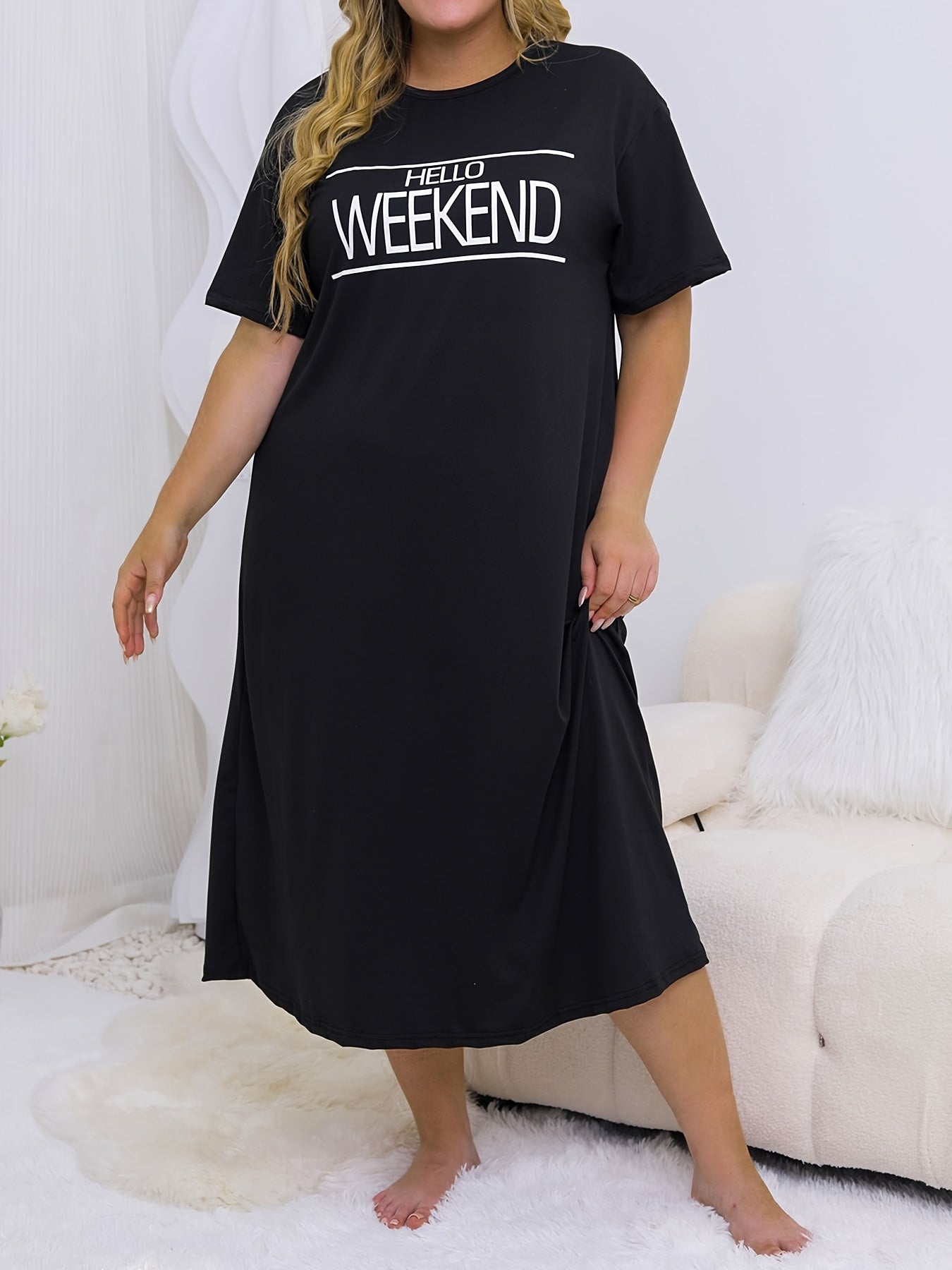  Slogan Print Short Sleeve Nightdress