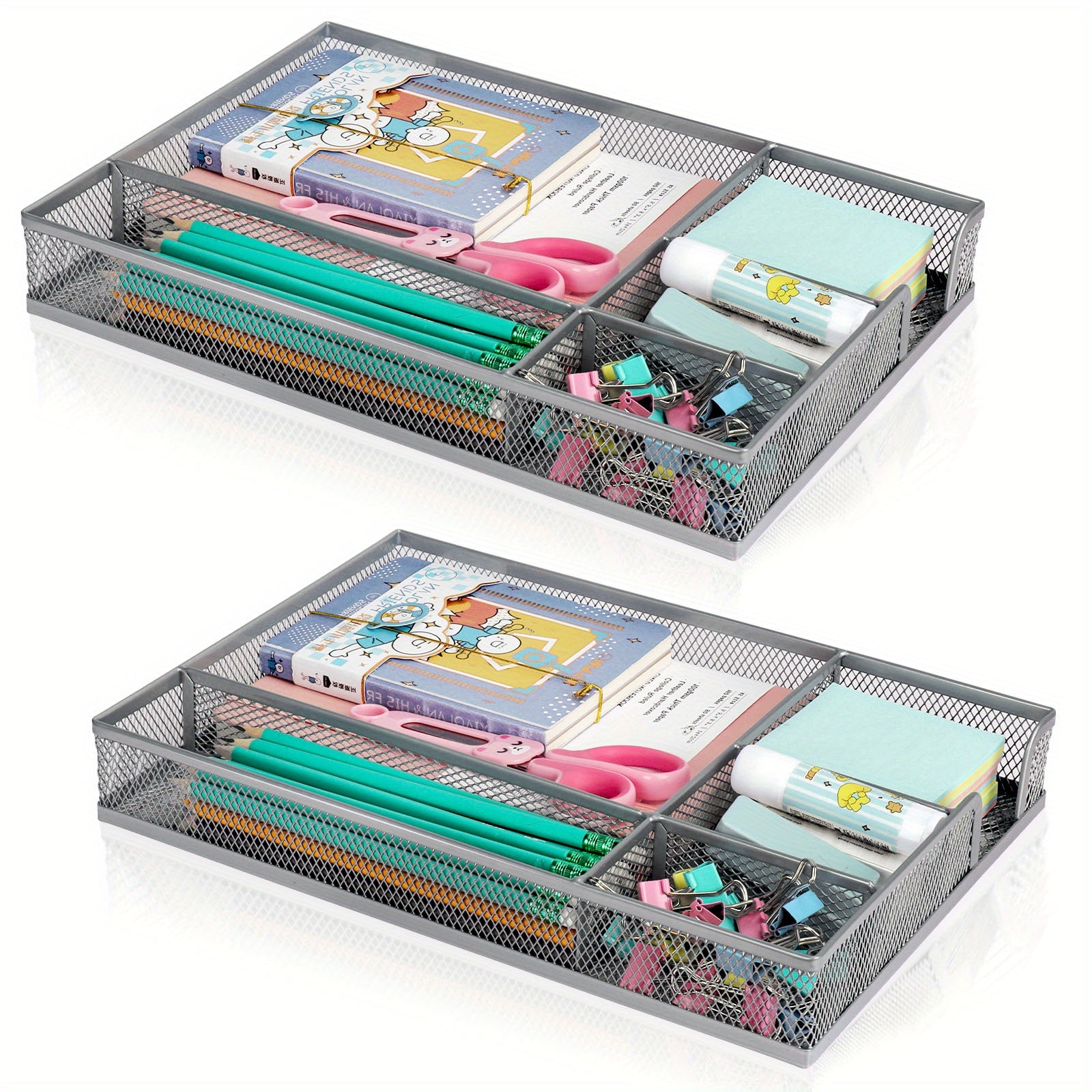 Metal Mesh Office Desk Drawer Organizer Tray Storage Box