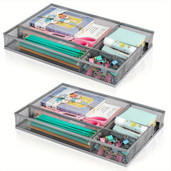 Metal Mesh Office Desk Drawer Organizer Tray Storage Box
