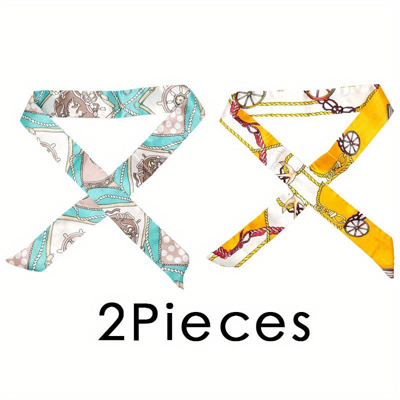 2pcs Chain Print Twilly Scarf Ribbon Neckerchief