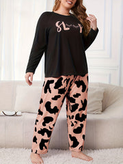  Eyelash & Cow Print Tee & Pants Pajamas Set