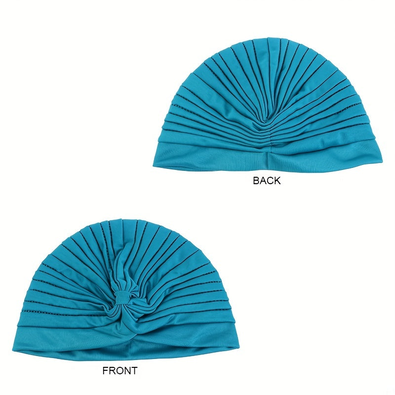 Candy Pleated Turban Cap Head Wrap Elastic Hijab Hat Beanie Chemo Hats