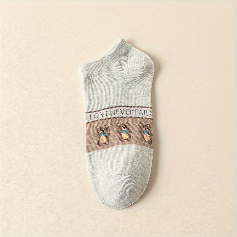 5 Pairs Cartoon Bear Print Socks Low Cut Women's Stockings