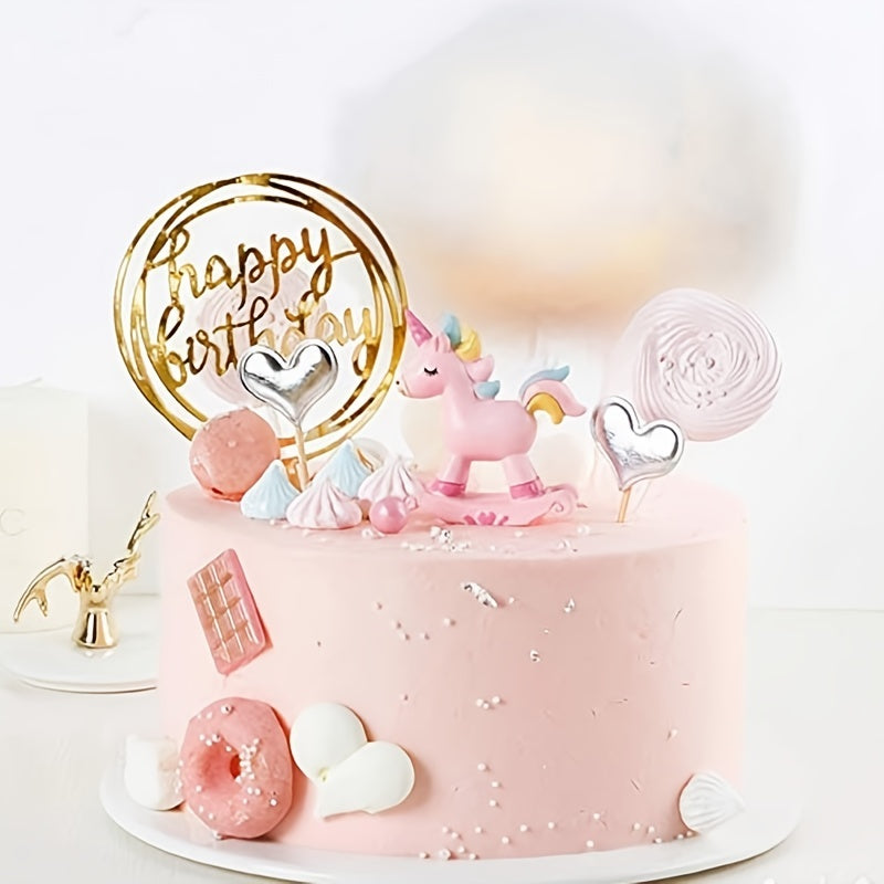 6pc Golden Happy Birthday Cake Toppers Acrylic Decorations