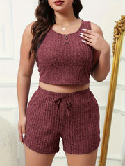  Ribbed Tank Crop Top & Drawstring Shorts Set