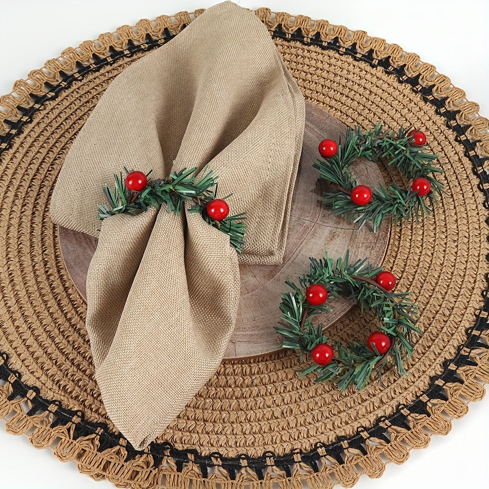 Plastic Napkin Ring Christmas Red Fruit Pine Needle Wreath Napkin Buckle