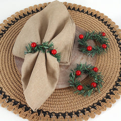 Plastic Napkin Ring Christmas Red Fruit Pine Needle Wreath Napkin Buckle